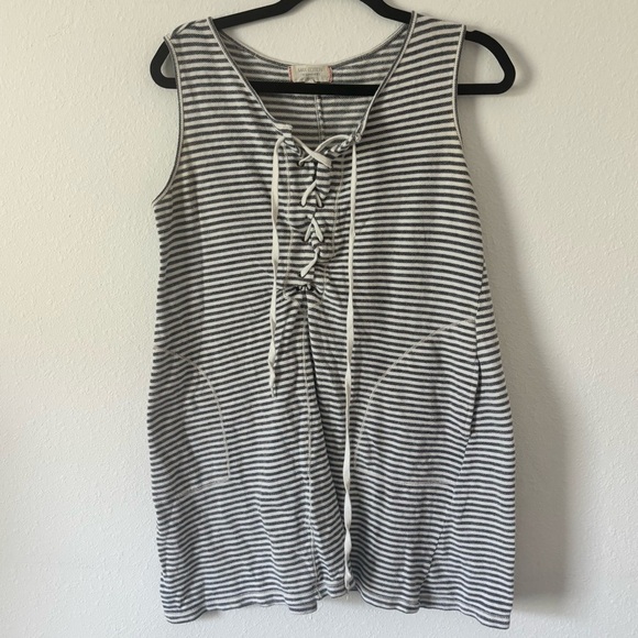Women’s Max Edition  Large Striped Lace-Up Tank Dress Gray White Casual Pockets - Picture 1 of 5